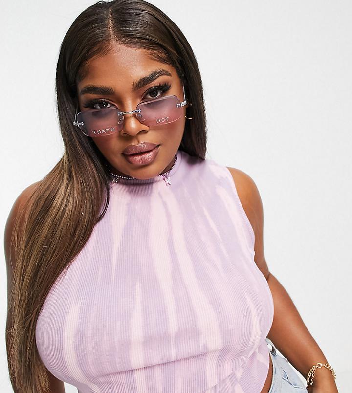 Collusion Plus Exclusive 90s Ribbed Crop Tank Top With Bleach Wash In Lilac-purple