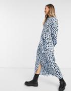 New Look Belted Midaxi Shirt Dress In Blue Polka Dot-blues