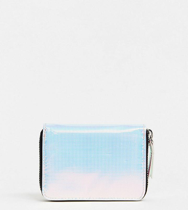 Monki Holographic Zip Around Wallet In Blue