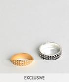 Designb Gold & Gunmetal Band Rings With Studs In 2 Pack Exclusive To Asos - Gold