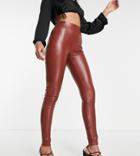 Topshop Tall Faux Leather Pant In Red