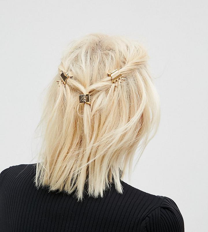 Asos Pack Of 4 Mini Metal Hair Claws - Gold