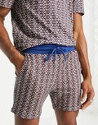 Asos Design Oversized Jersey Shorts In All Over Geometric Print - Part Of A Set-multi