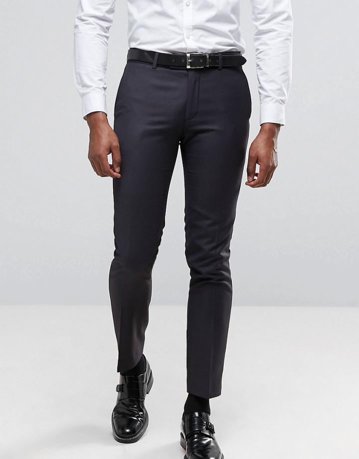 Ben Sherman Slim Fit Suit Pants In Charcoal Small Weave - Navy
