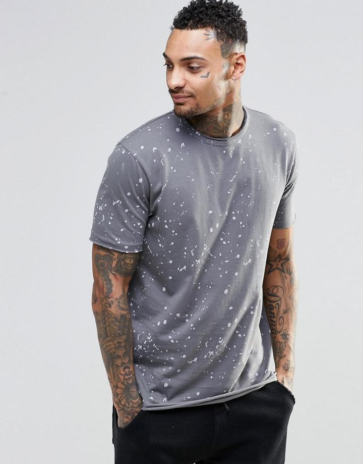 Asos Loungewear Skater T-shirt With Splatter Print And Raw Edges - Gray