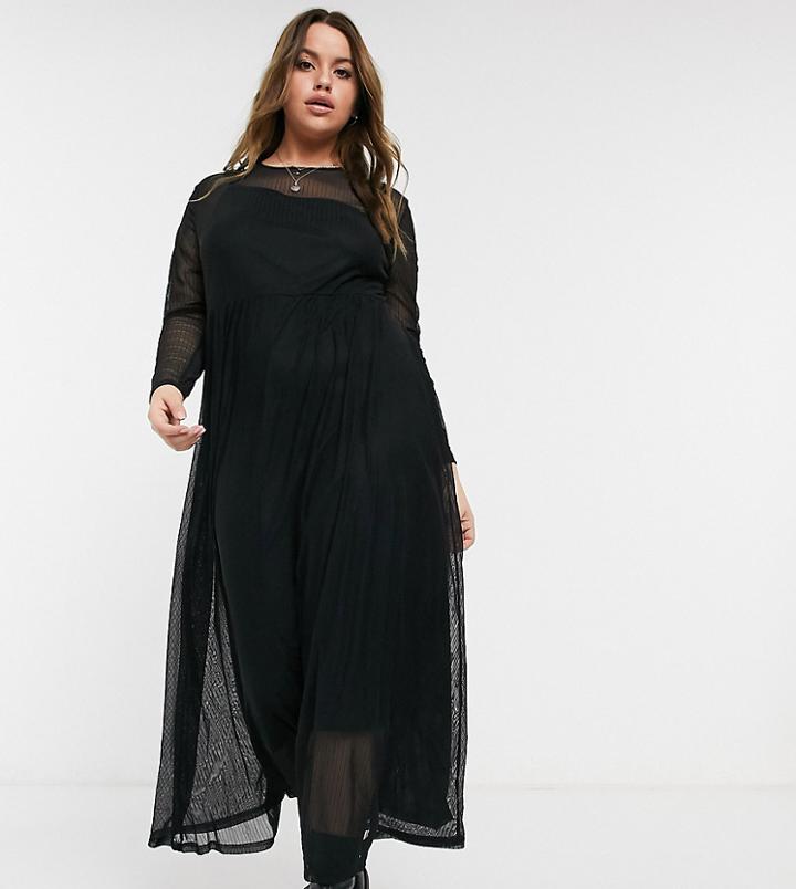 Noisy May Curve Mesh Maxi Dress In Black