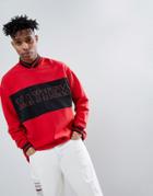 Asos Design Oversized V Neck Sweatshirt With Text Print In Red - Red