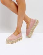 Pieces Leather Espadrilles With Glitter Contrast Sole - Pink