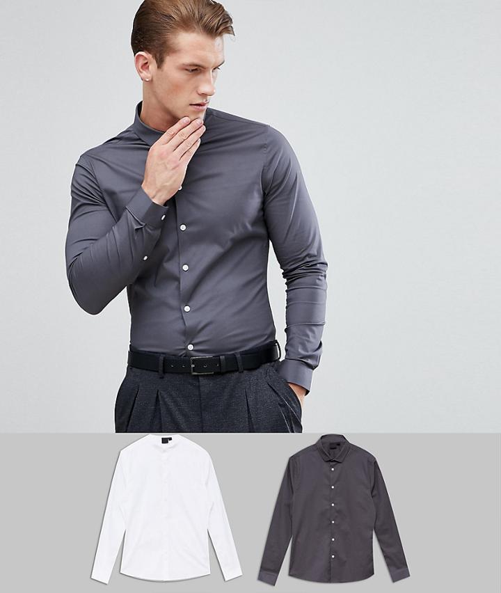 Asos Skinny Shirt Multipack In White And Charcoal - Multi