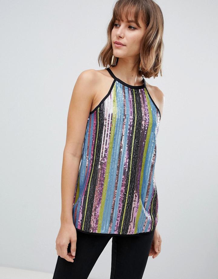 River Island Sequin Halter Top In Rainbow-black