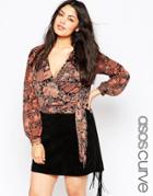Asos Curve Wrap Front Blouse In Paisley Print - Multi
