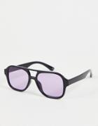 Asos Design Recycled Navigator Sunglasses Black With Purple Lens