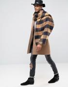 Asos Blanket Scarf In Check With Dogstooth Reverse Side - Beige
