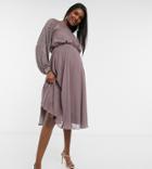 Asos Design Maternity Midi Dress With Linear Yoke Embellishment-purple