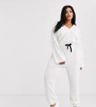 Asos Design Curve Contrast Stitch Pocket Front Jersey Boiler Jumpsuit-white