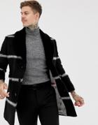 Twisted Tailor Checked Coat With Faux Fur Collar - Black