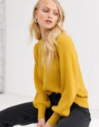 Selected Femme Ribbed Sweater With Balloon Sleeve-green