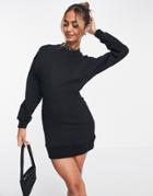 Urban Revivo Shirred Waist Mini Sweater Dress In Black