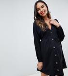 Asos Design Maternity Long Sleeve Smock Dress With Buttons And Waist Panel-black
