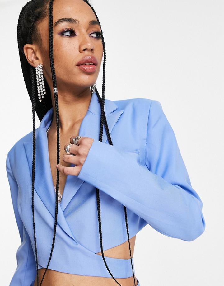 Kyo Wrap Detail Tie Back Cropped Blazer In Cornflower Blue - Part Of A Set