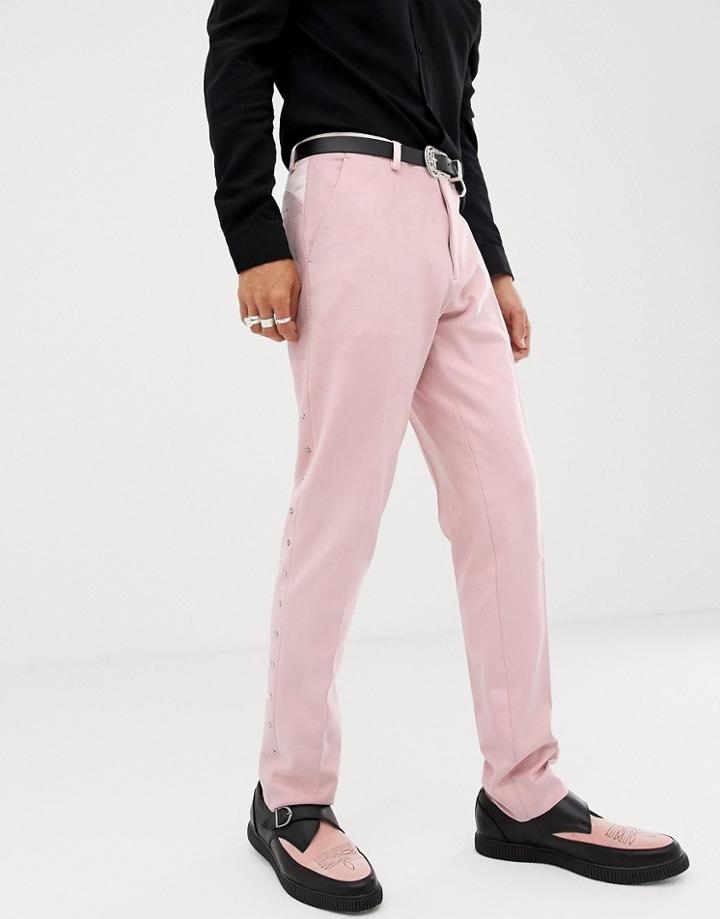 Asos Design Skinny Suit Pants In Pink Faux Suede With Western Embroidery - Pink