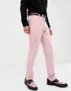 Asos Design Skinny Suit Pants In Pink Faux Suede With Western Embroidery - Pink