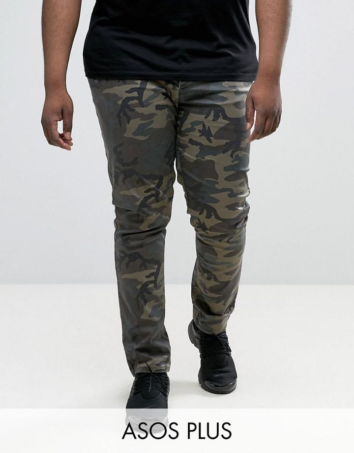 Asos Plus Skinny Chinos In Camo - Green