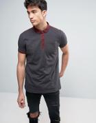 Brave Soul Strip Polo Shirt With Contrast Pocket - Gray