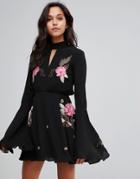Millie Mackintosh Rose Embroidery Flare Dress - Black