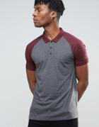 Asos Contrast Raglan Polo Shirt In Charcoal/red - Multi