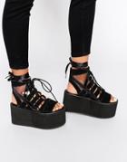 Yru Medusa Platform Chunky Flat Sandals - Black
