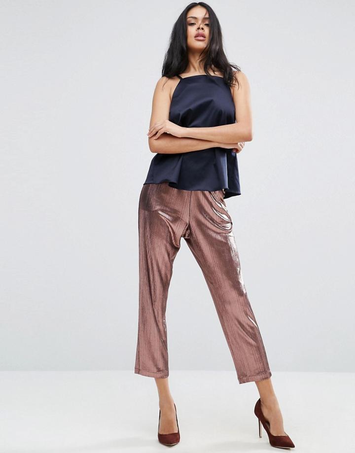 Asos Metallic Pleated Plisse Peg Trousers - Gold