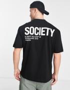 River Island Oversized Society Print T-shirt In Black