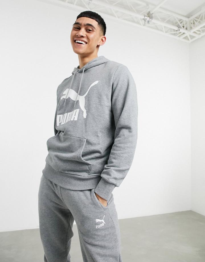 Puma Classics Large Logo Hoodie In Gray-grey