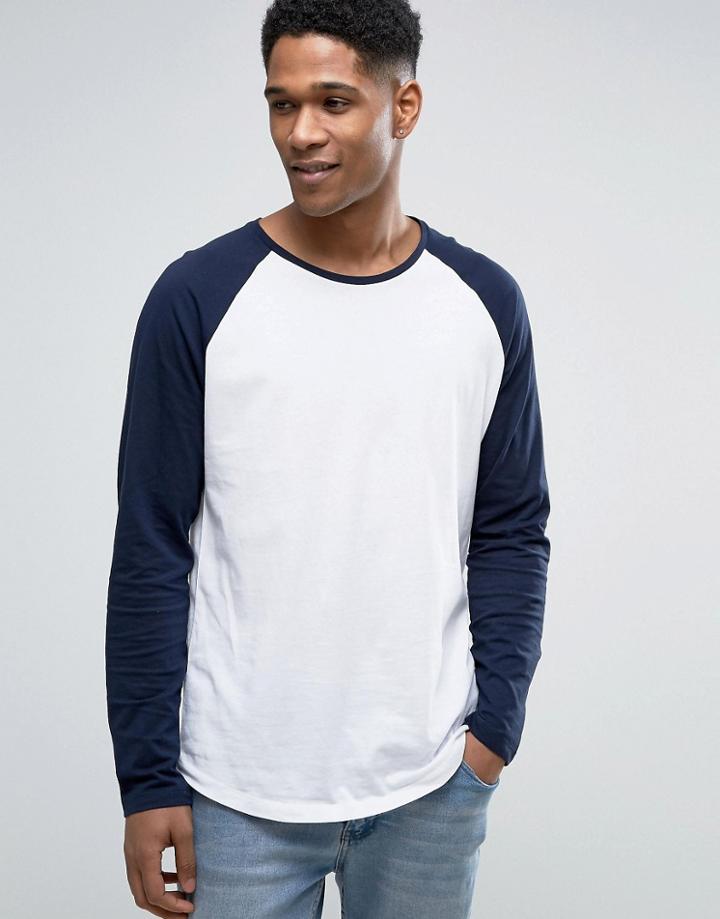 Esprit Longline Contrast Raglan Long Sleeve Top - Navy