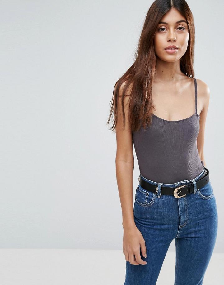 Asos Cami Body With Square Neck - Gray