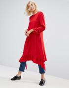 Asos Soft Trapeze Midi Drouser Dress With Pep Hem - Red
