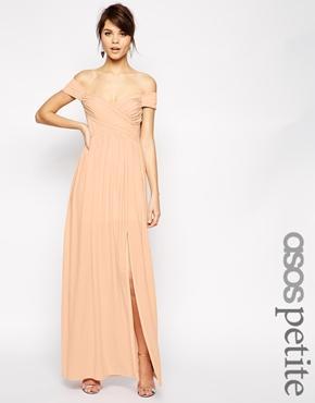 Asos Petite Bardot Ruched Maxi Dress - Nude
