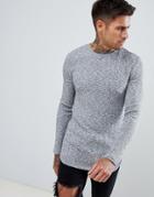 Asos Design Longline Muscle Long Sleeve T-shirt With Curved Bound Hem In Twisted Rib Fabric - Gray