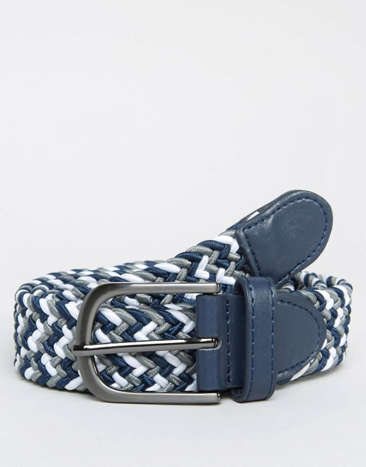 New Look Woven Belt In Blue & White - Blue
