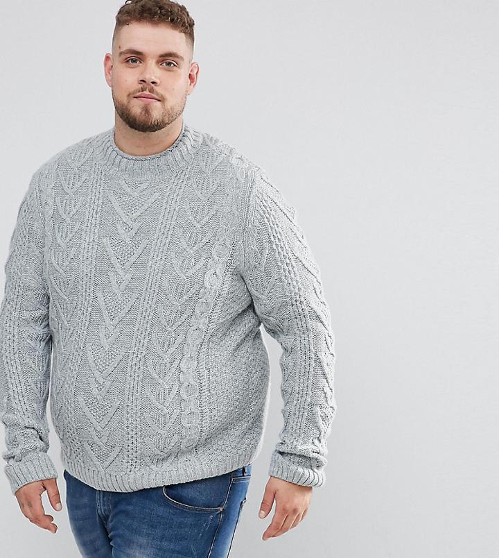 Asos Plus Cable Knit Sweater In Steel Blue - Blue