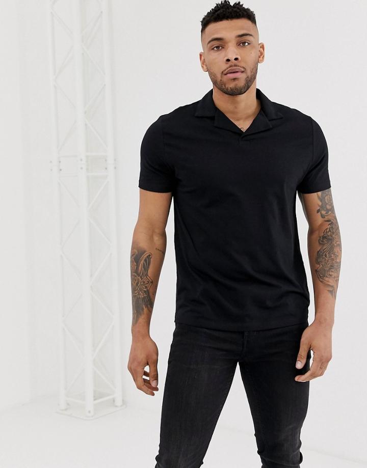 Asos Design Organic Polo With Revere Collar In Black - Black