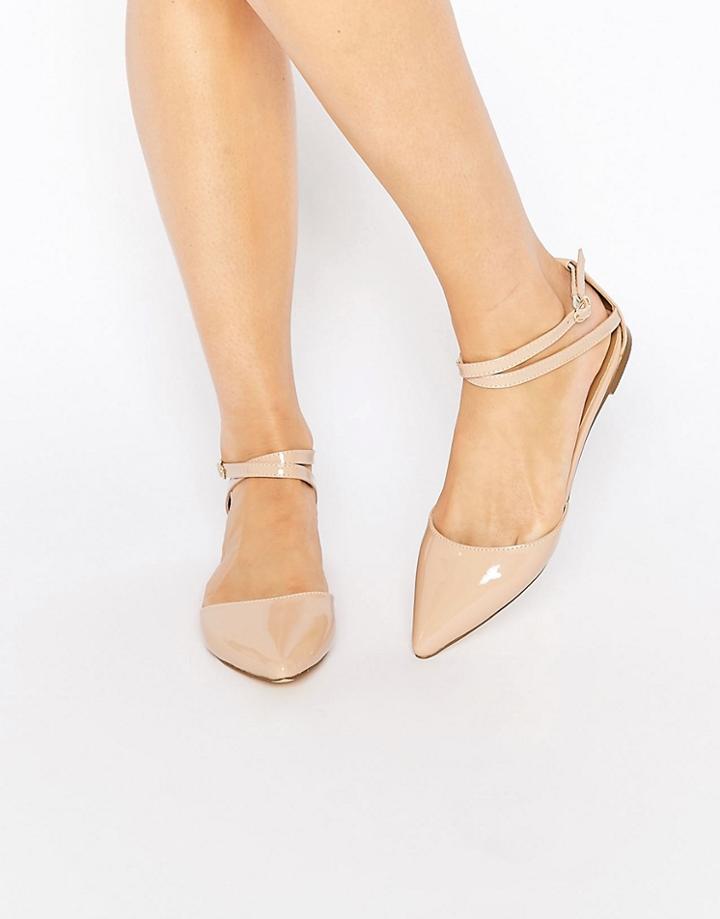 London Rebel Two Part Ankle Strap Flat Shoes - Taupe Pu