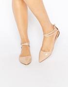 London Rebel Two Part Ankle Strap Flat Shoes - Taupe Pu