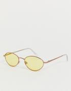 Asos Design Oval Sunglasses With Copper Frame And Yellow Lenses - Copper
