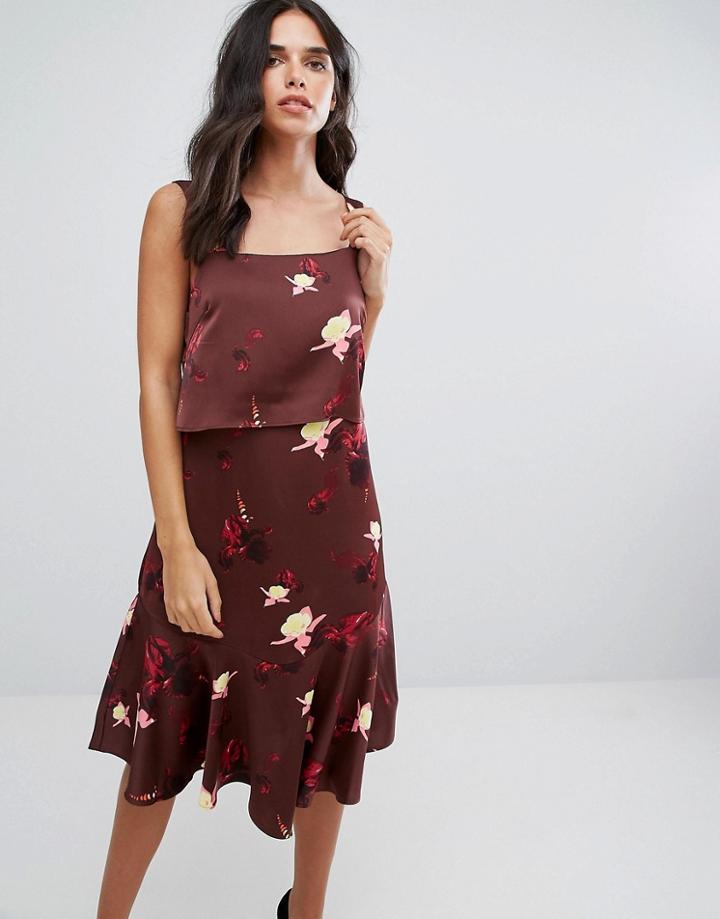Y.a.s Printed Strap Dress-brown