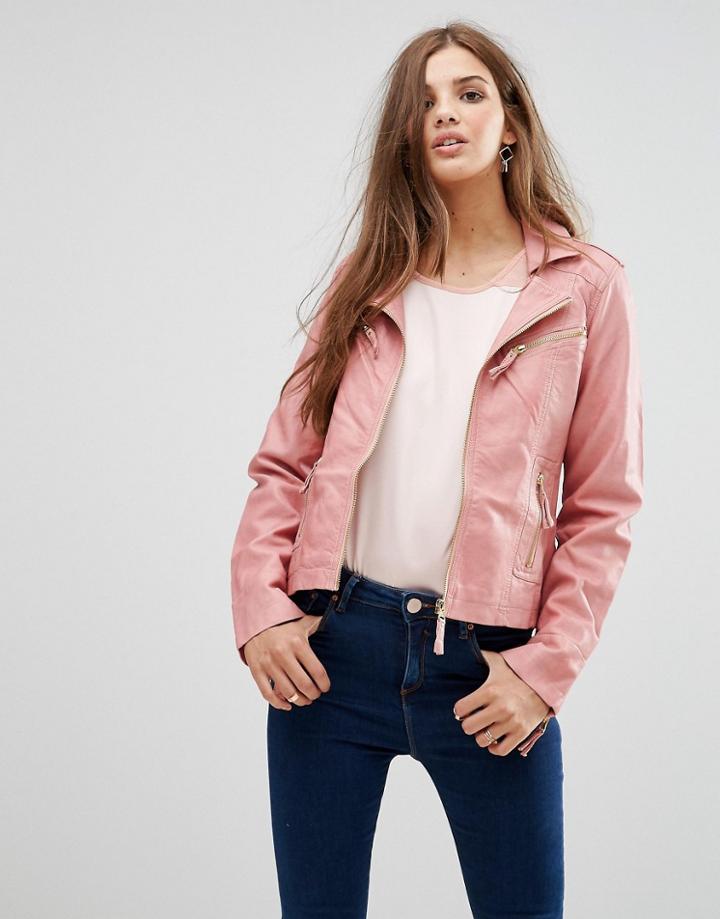 Lavand Pink Faux Leather Jacket - Pink