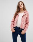 Lavand Pink Faux Leather Jacket - Pink