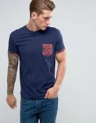 New Look T-shirt With Palm Print Pocket And Sleeve In Navy - Navy