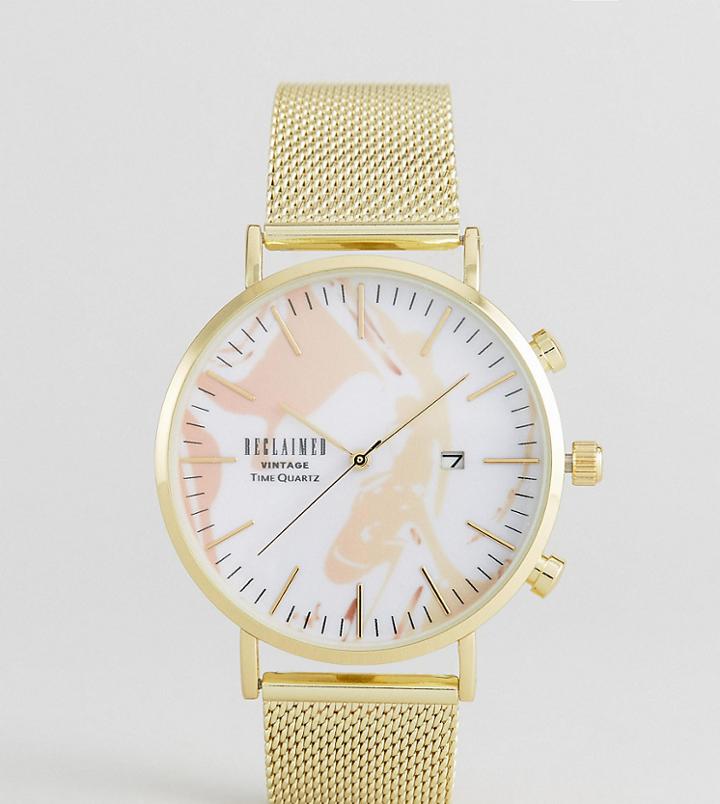 Reclaimed Vintage Inspired Leaf Mesh Watch With Date Exclusive To Asos - Gold
